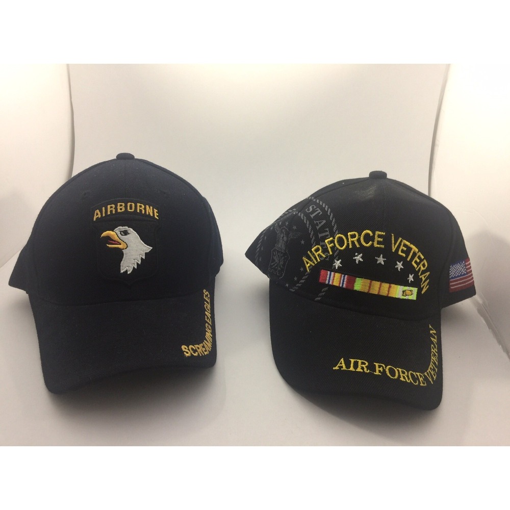 Air Force Veteran‎ Hat Plus Screaming Eagle Hat 2 Together EUC Black Adjustable